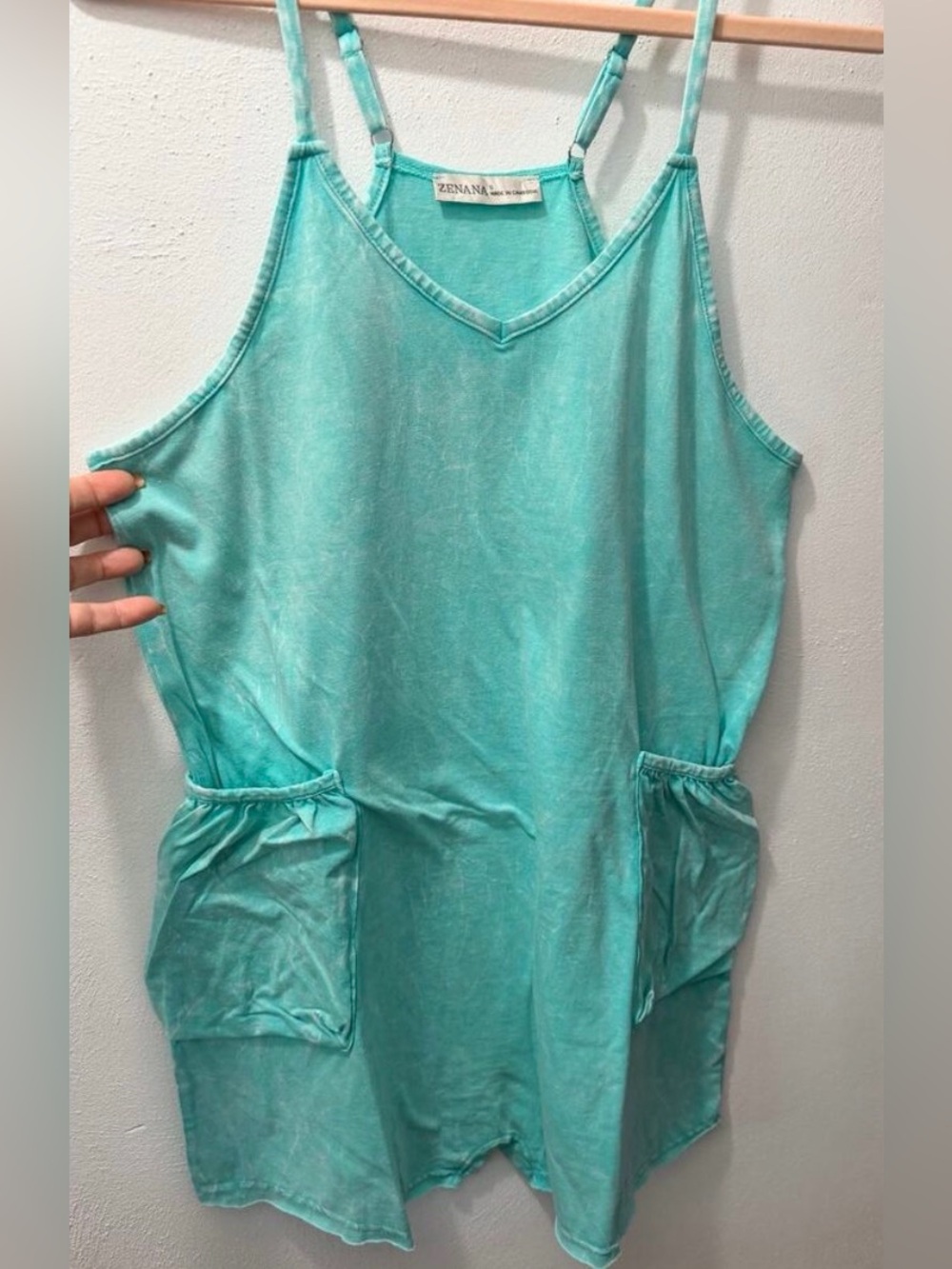 Zenana Outfitters Aqua Mint Mineral Wash Shorts Romper
